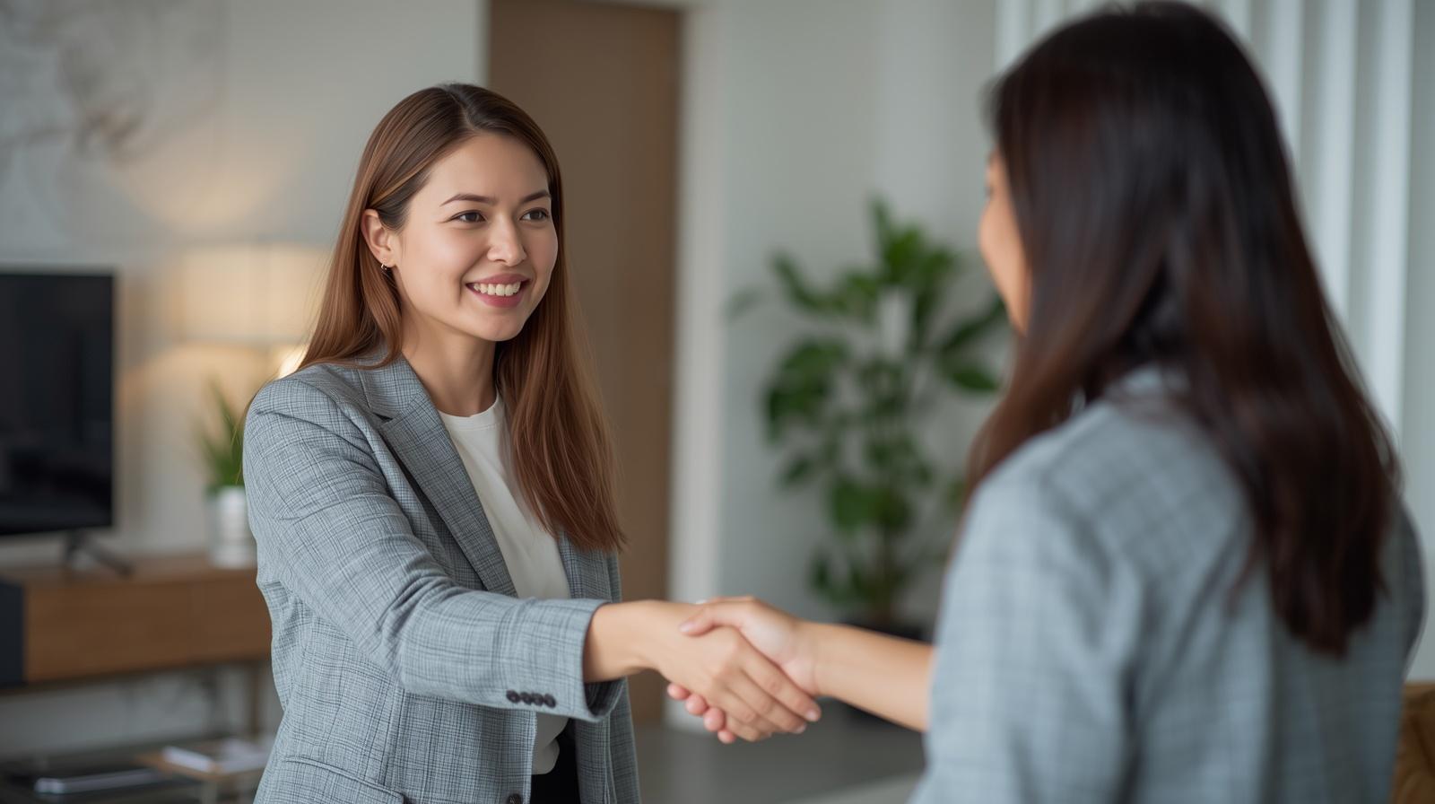 Full-service real estate agent meeting a client in a living room